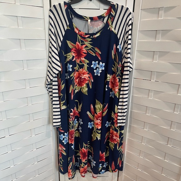 MOA USA Dresses & Skirts - MOA Navy Floral MIDI Dress